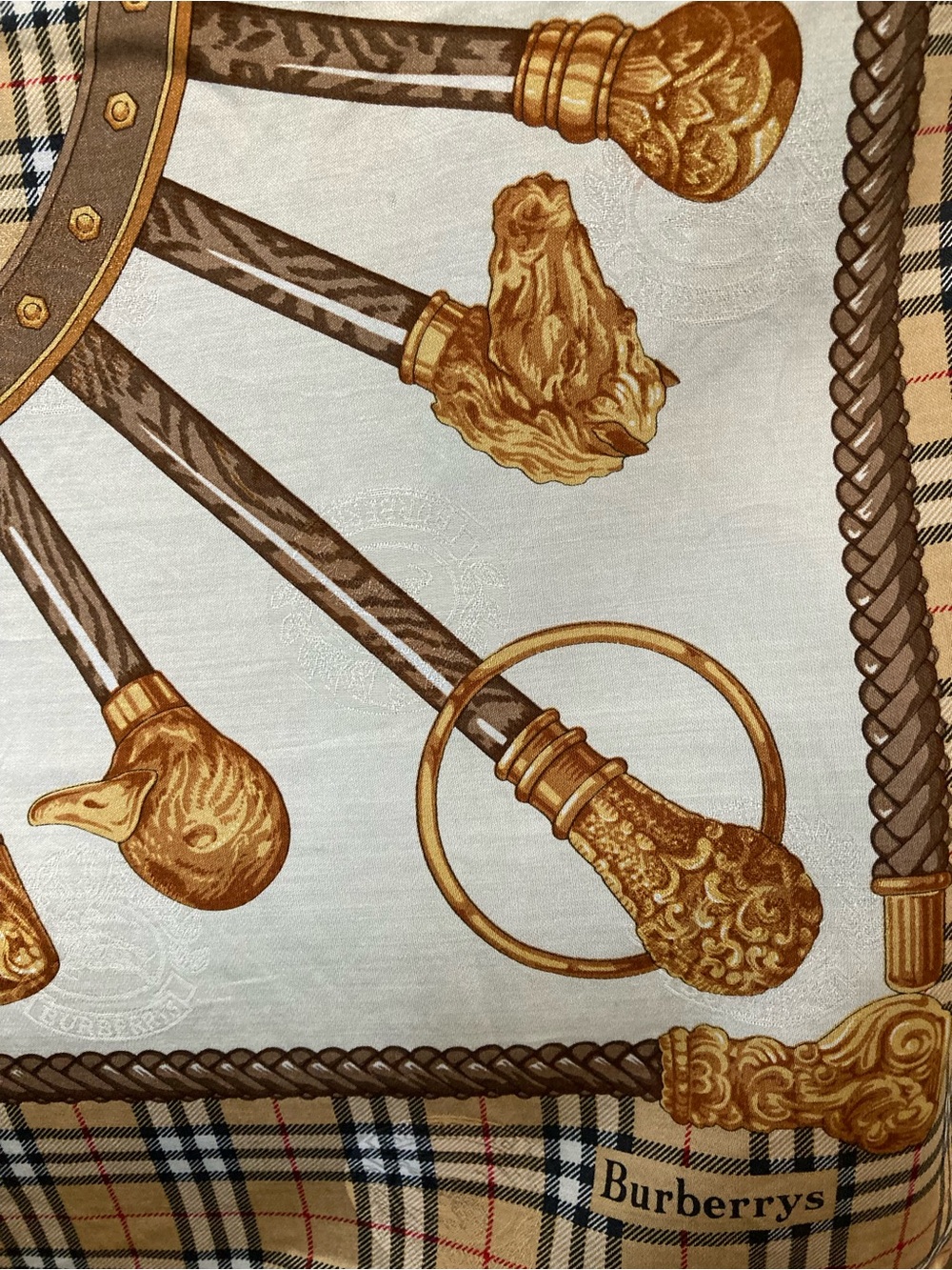 Burberry Plaid Crest Tapestry in Beige, Brown, Gold - Picture 3 of 9